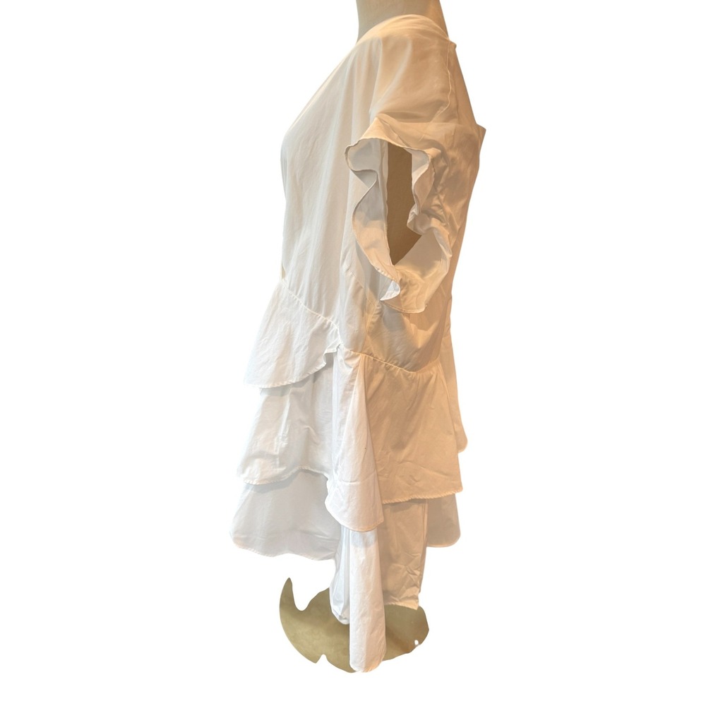Anthropologie White Cotton Tiered Ruffle V-Neck Mini Dress 2X Plus Size - Picture 4 of 7